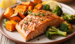 Somon la grătar cu cartofi dulci