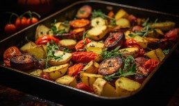 Cartofi cu legume la cuptor - o garnitură simplă și delicioasă