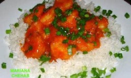 Creveti dulci picanti cu usturoi si cu orez(basmati)