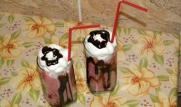 Milkshake cu capsuni si inghetata de fructe de padure