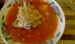 Supa de pui in suc de rosii, cu boabe de strugure verde