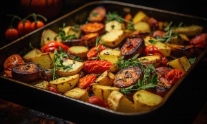 Cartofi cu legume la cuptor - o garnitură simplă și delicioasă