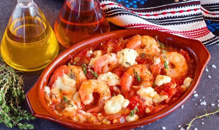 Creveți Saganaki