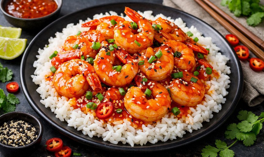 Creveți cu sos de chili dulce acrișor