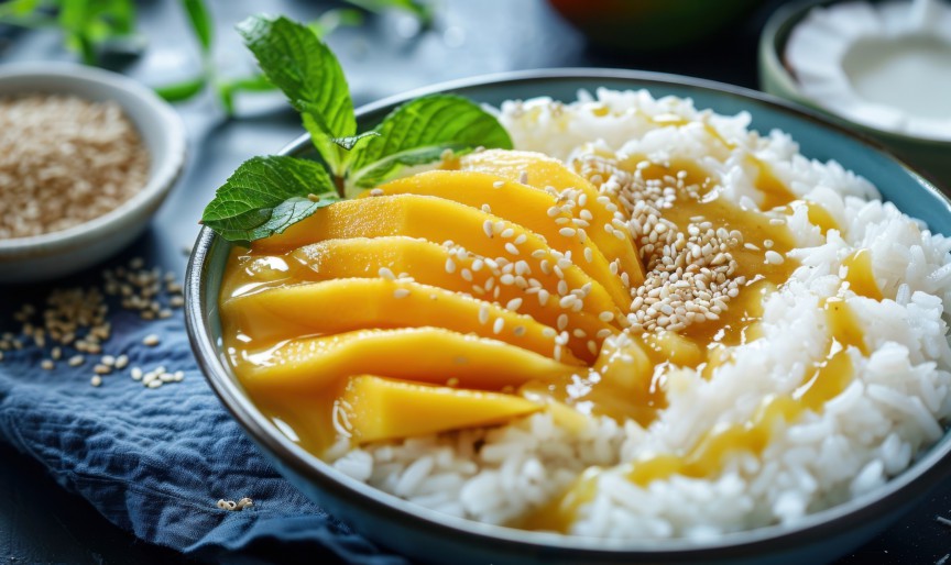 Orez lipicios cu mango - MANGO STICY RICE - desert thailandez